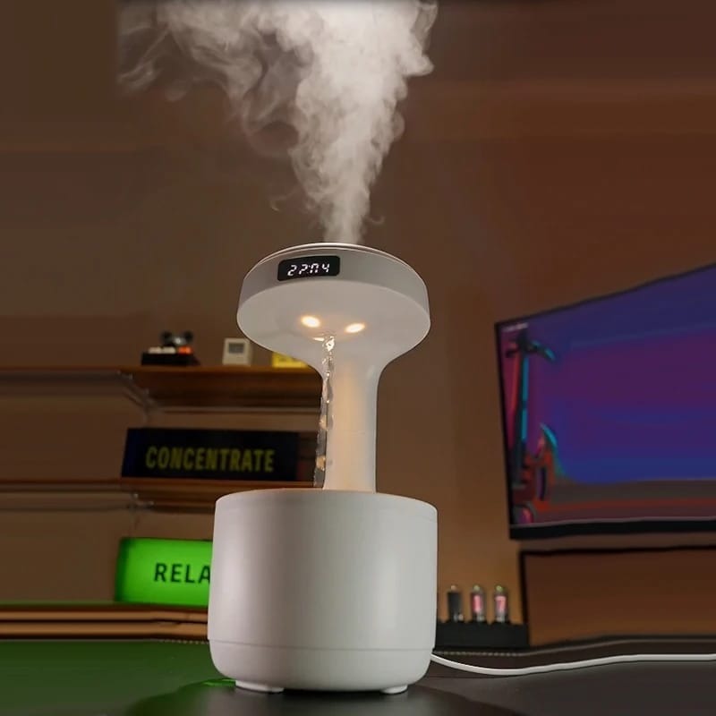 Anti-Gravity Humidifier with Water Drop Light & LED Clock