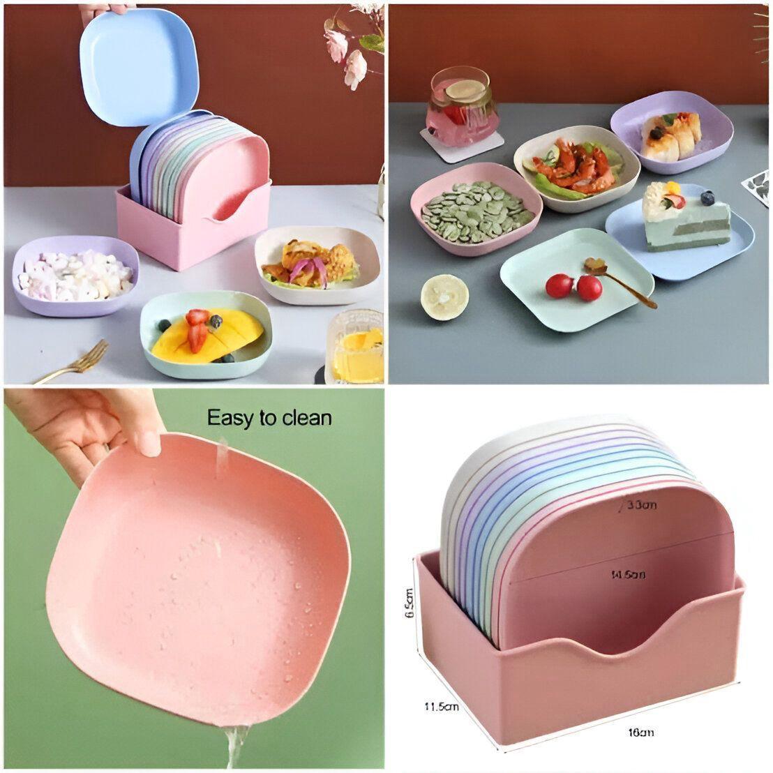 10 Pcs Plastic Bone & Snack Plate Set with Stand – Serving Plates for Home & Parties (Random Color)