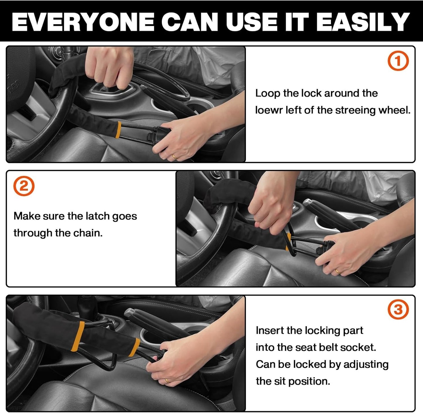 Car Steering Lock – Heavy Duty Anti-Theft Security with 3 Keys