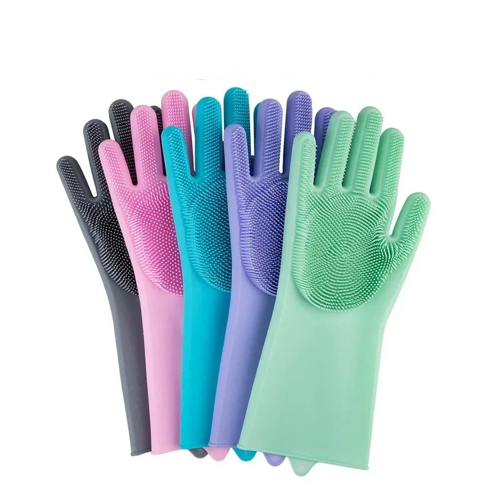Magic Silicone Dishwashing Gloves – 2 PCS Reusable Scrubber Cleaning Gloves