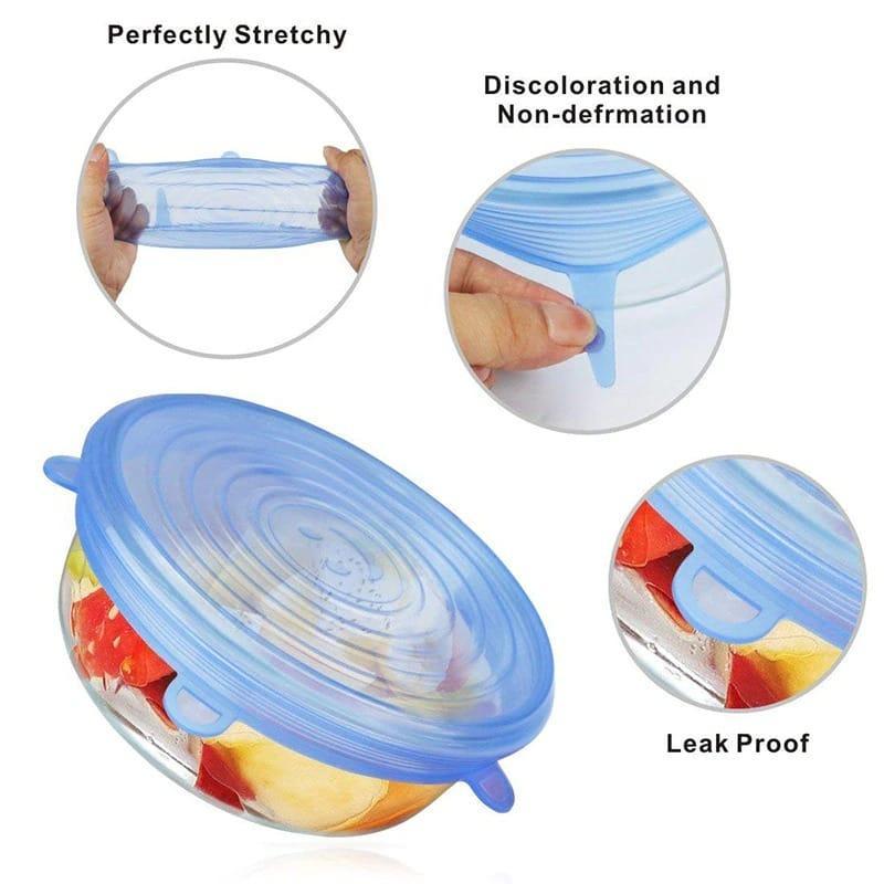 6-Piece Silicone Stretch Food Covers – Reusable Leak-Proof Lids for Bowls & Pans