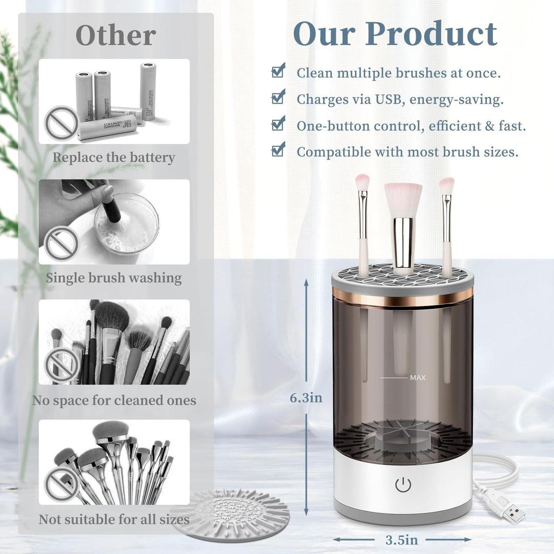 3-in-1 Electric Makeup Brush Cleaner & Dryer | Auto Spin Cleaning Machine