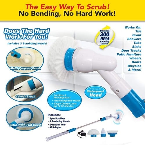 Hurricane Electric Spin Scrubber – Rechargeable Cleaning Brush with Extension Arm