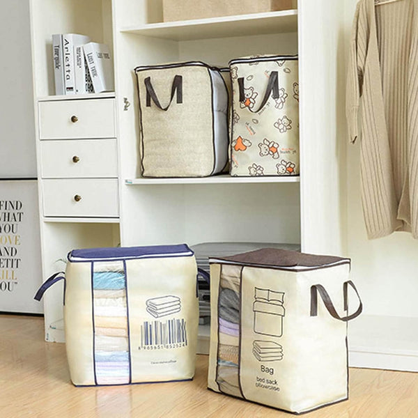 Pack of 3 Non-Woven Storage Bags – Heavy Quality Barcode Print | Clothes & Blanket Organizer