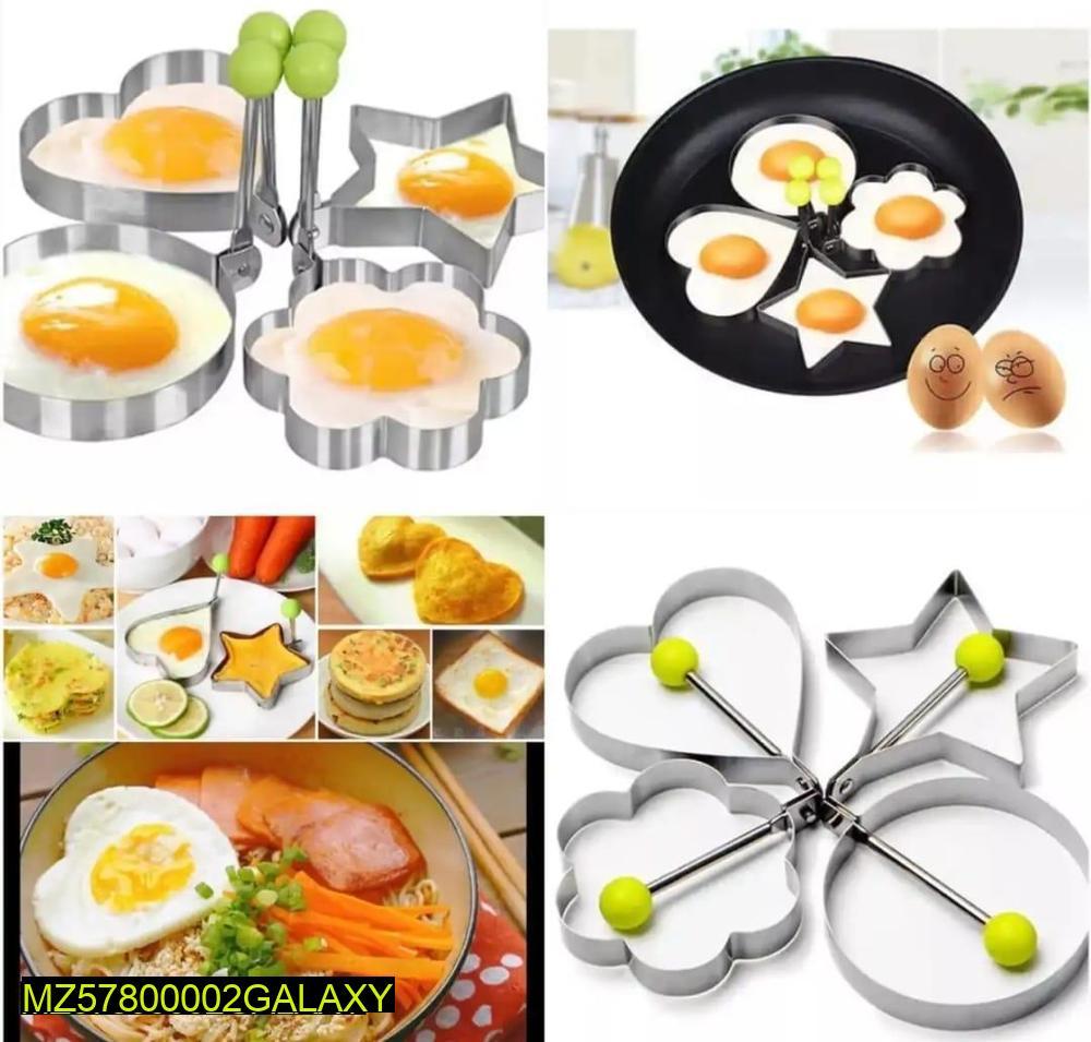 4-in-1 Stainless Steel Egg & Pancake Shaper Moulds – Heart, Star, Flower & Round