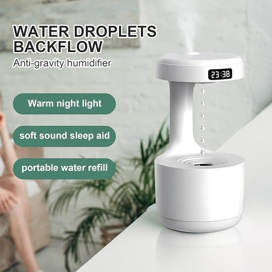 Anti-Gravity Humidifier with Water Drop Light & LED Clock