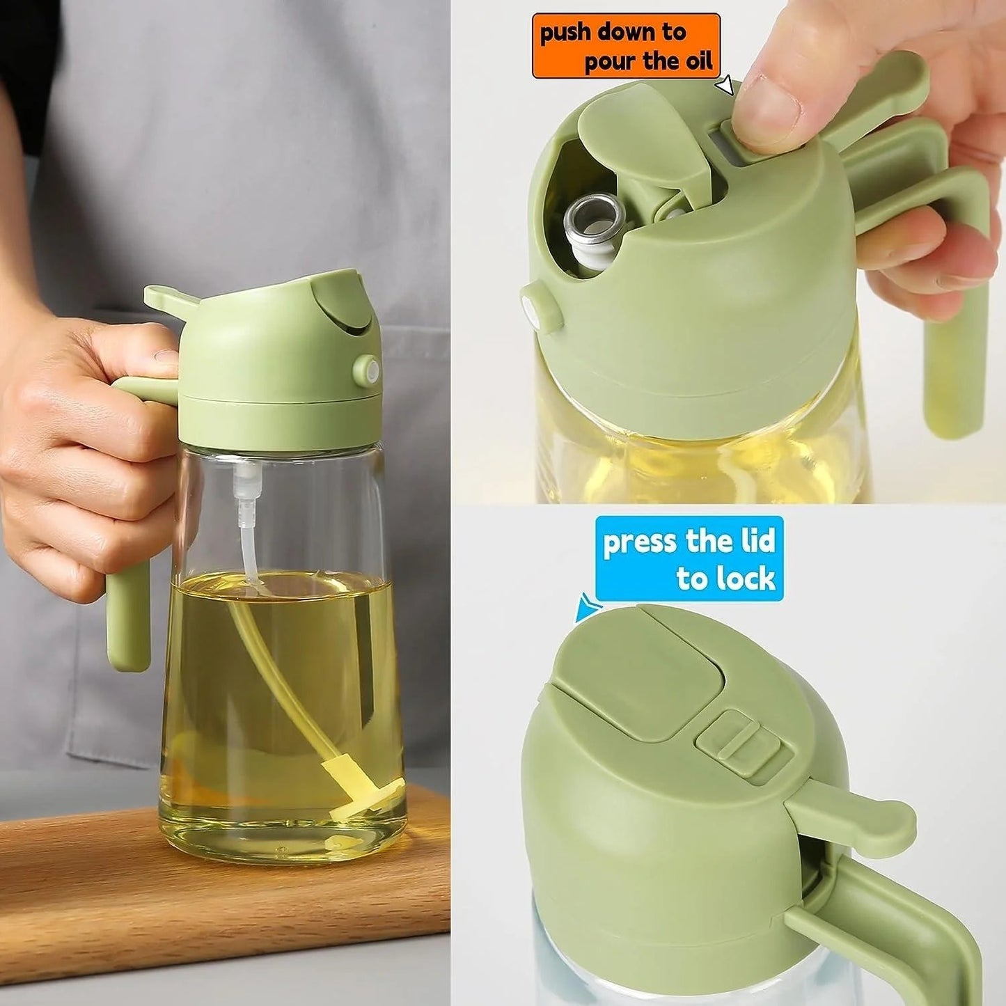 2-in-1 Oil Spray Bottle & Dispenser – 500ml Glass | Mist Nozzle