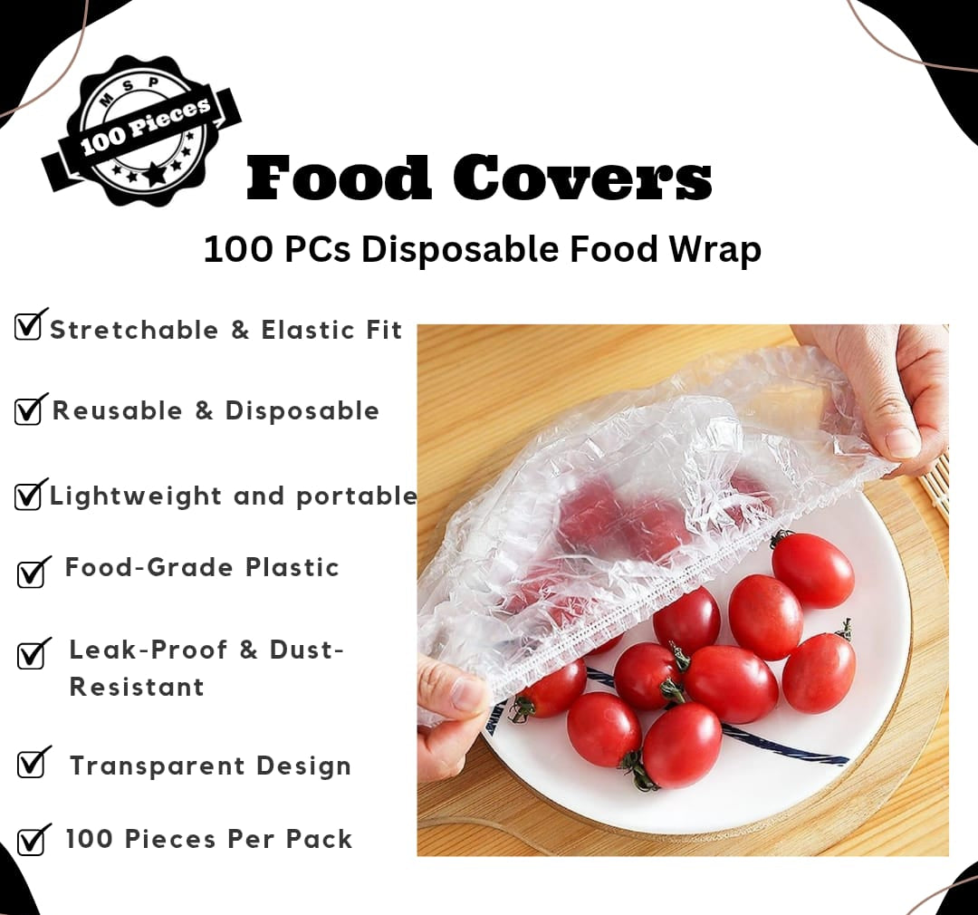 100 Pcs Stretchable Food Covers – Elastic Wrap for Bowls & Plates