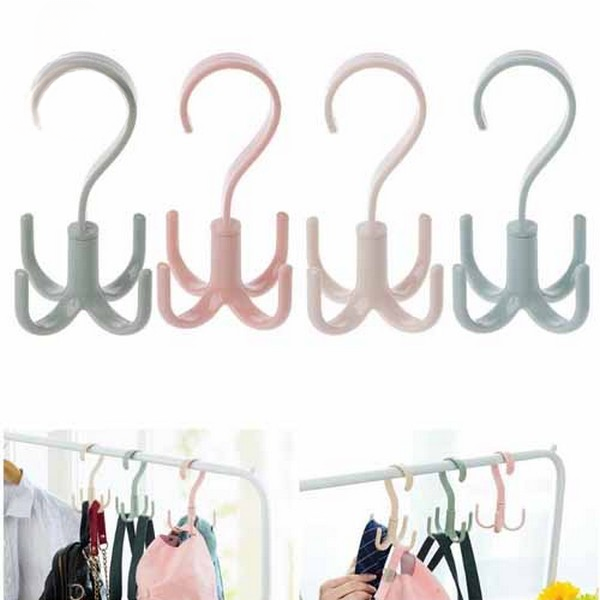 4-in-1 Rotatable Wardrobe Hooks – Hanging Bag Rack Organizer for Closet, Scarves, Belts & Shoes