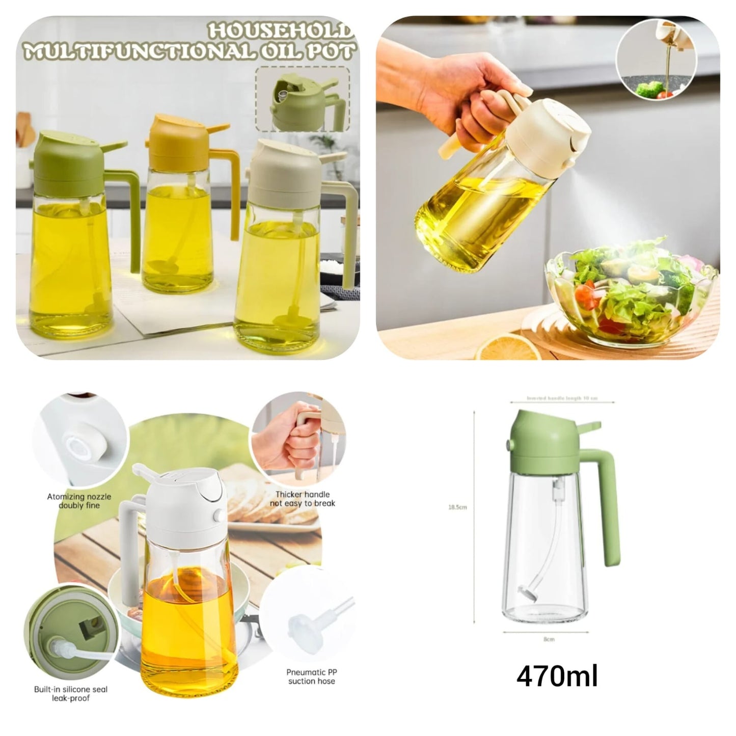 2-in-1 Oil Spray Bottle & Dispenser – 500ml Glass | Mist Nozzle