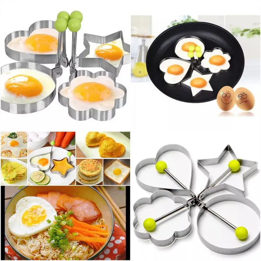4-in-1 Stainless Steel Egg & Pancake Shaper Moulds – Heart, Star, Flower & Round