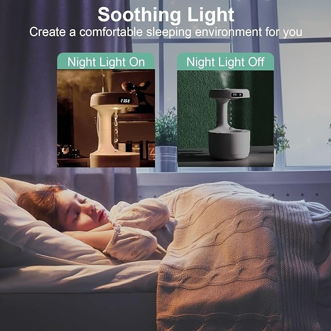 Anti-Gravity Humidifier with Water Drop Light & LED Clock