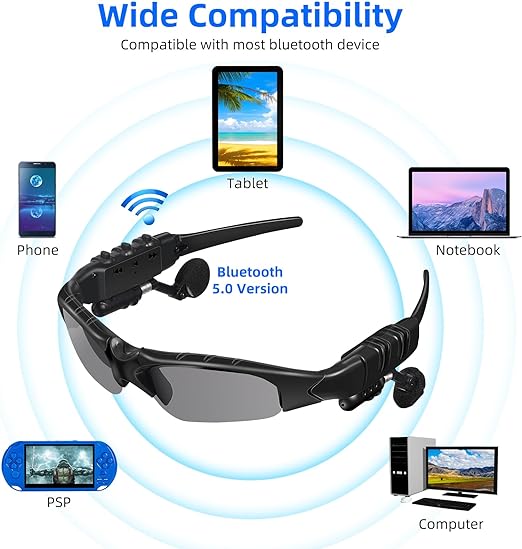 Bluetooth 5.0 Sunglasses with Built-in Earphones – Polarized Smart Shades