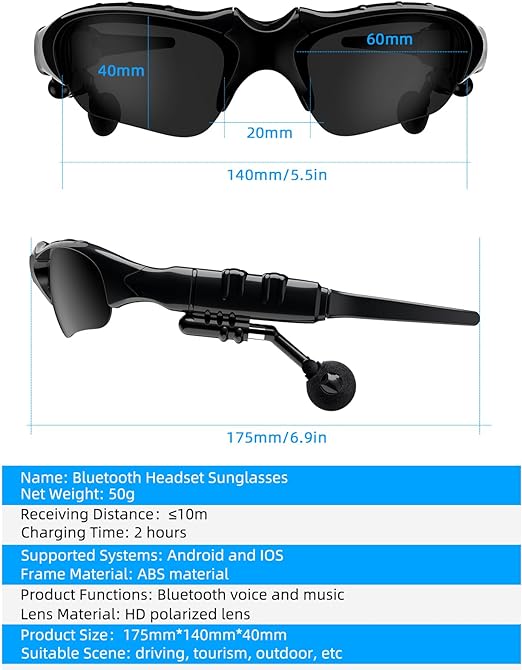 Bluetooth 5.0 Sunglasses with Built-in Earphones – Polarized Smart Shades